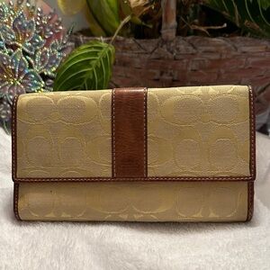 Coach  Yellowish Tan and Brown Signature Wallet